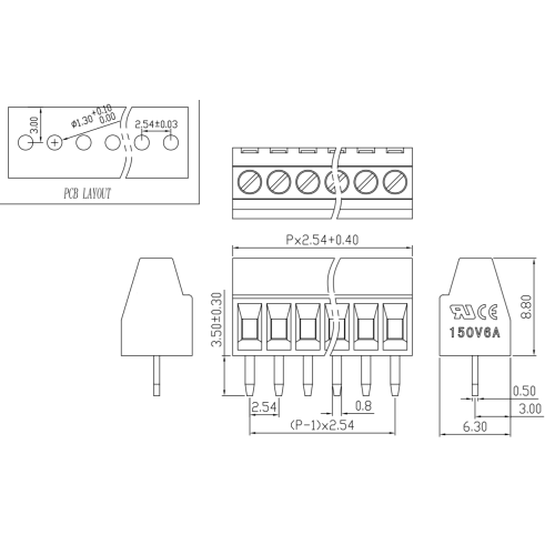 2.54MM pitch screw type PCB terminal block mini type